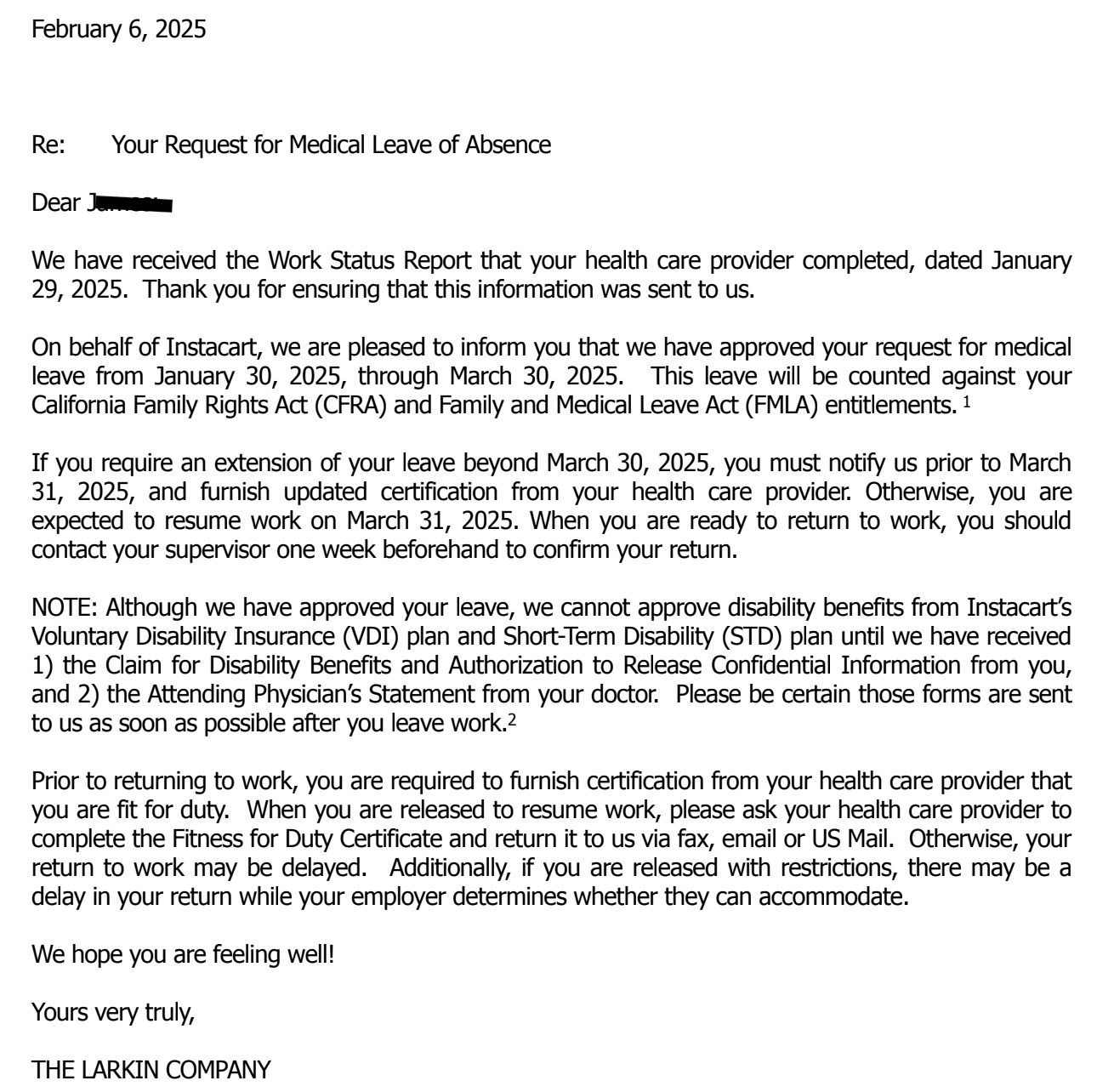 Example disability approval letter